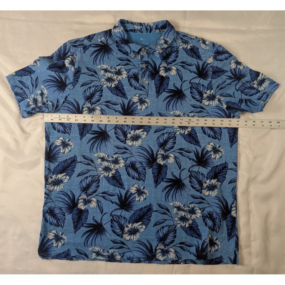 Tommy Bahama Mens XL Blue Floral Tropical Polo Shirt Cotton Stretch - Picture 5 of 11